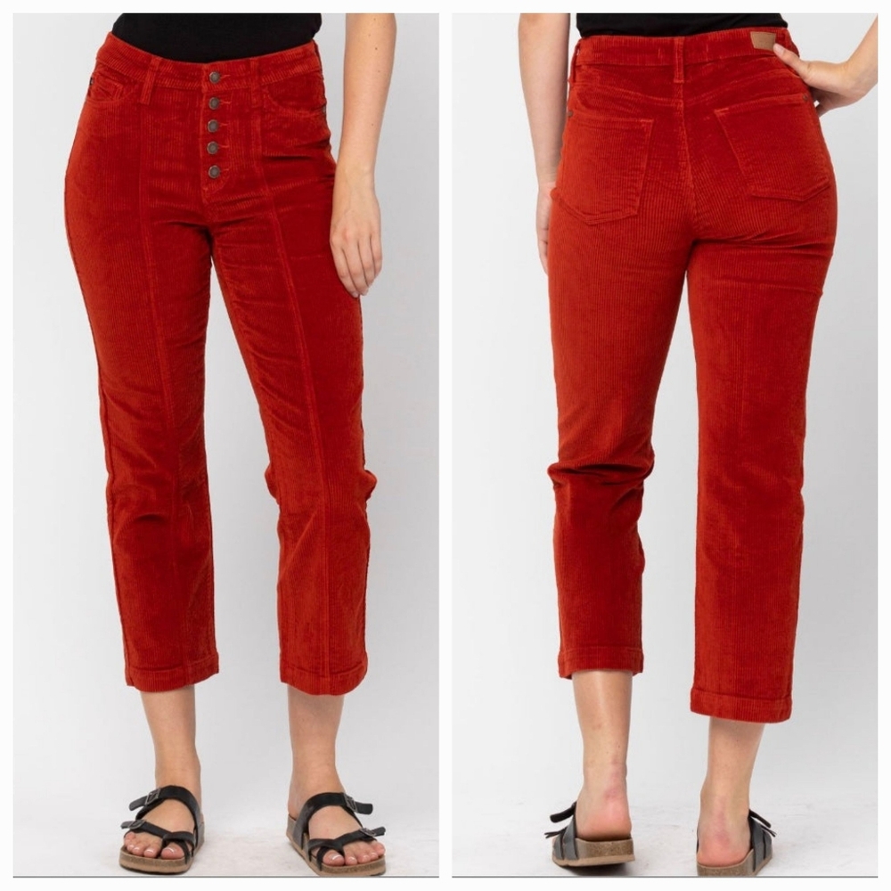Judy Blue Rust Red Orange High Rise Button Fly Straight Corduroy Pants size 31